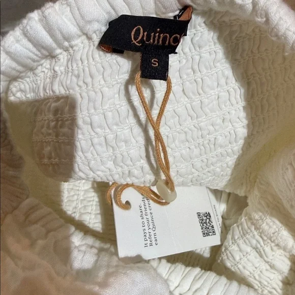 Quince 100% Organic Cotton Gauze Smocked Square Neck Midi Dress Sz Sm White NEW - Picture 4 of 4